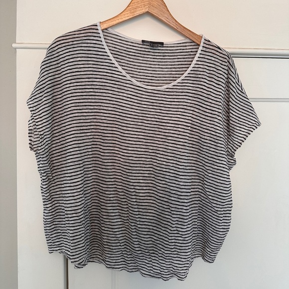 Vince Black and Light grey Striped knit short sleeve sweater- women’s L - Picture 6 of 6